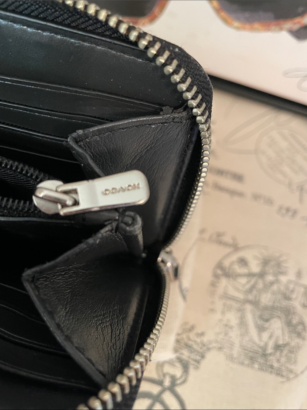 Coach Black and Gray Signature Zip Wallet - Picture 15 of 16
